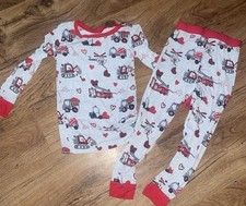 LITTLE SLEEPIES Toddler RED HEART  VEHICLE Print 2pc Bamboo Pajama Set