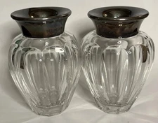 Mappin & Webb Sterling Silver (.925) & Cut Crystal Bud Vase Pair~Hallmarked 1995