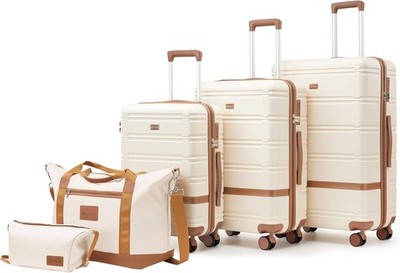 3 Piece Beige Hardside Luggage Set PC ABS TSA Lock