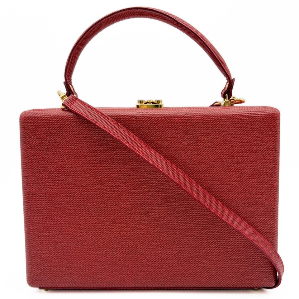 FENDI Vintage Red Leather Trunk Bag Convertible Short Crossbody Pre-owned Auth