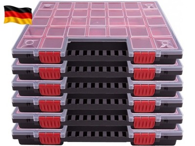 Kistenberg 6x Sortimentskasten KNO40305B | mit herausnehmbaren roten Fächern |