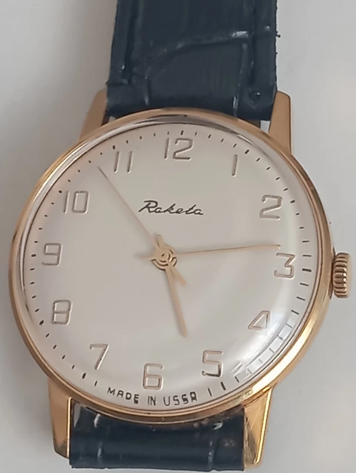 Reloj de pulsera vintage para hombre RAKETA, fabricado en la URSS, chapado en oro Au-10 Foto 2 de 4