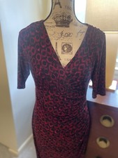 Ralph Lauren Fuchsia Black Faux Wrap Short Sleeve  Stretch Sheath Dress Size 8 ~