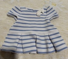 Janie and Jack 3-6M Blue/White Striped Bow Cotton Fit  Flare Dress