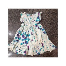 Tea Collection Girls Mala Wrap Dress Size 7 Purple Teal Ruffle Cotton 7S13303