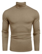 Men's Slim Fit Turtleneck Sweater Casual Basic Knitted Long Sleeve Large Khaki