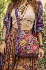 Boho Crossbody Bag Purse Floral Tapestry Inlay 12 X12  Zipper Festivals Fun