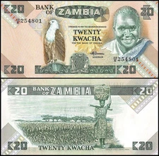 Zambia 20 Kwacha, 1980-1988 ND, P-27e, UNC
