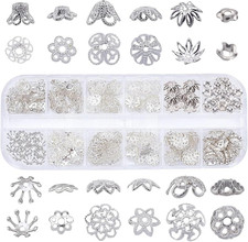 1 Box 240Pcs 12 Styles Flower Spacer Beads Caps Silver Bead Caps Mixed Tibetan B