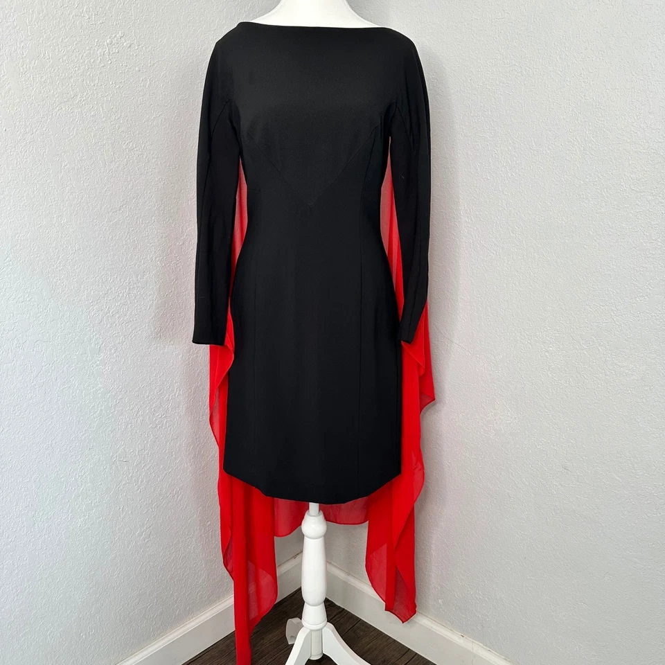 Raro Vestido Gareth Pugh Virgin Voyages Negro Rojo Chifón Superpuesto Manga Larga Talla 6 Foto 2 de 4
