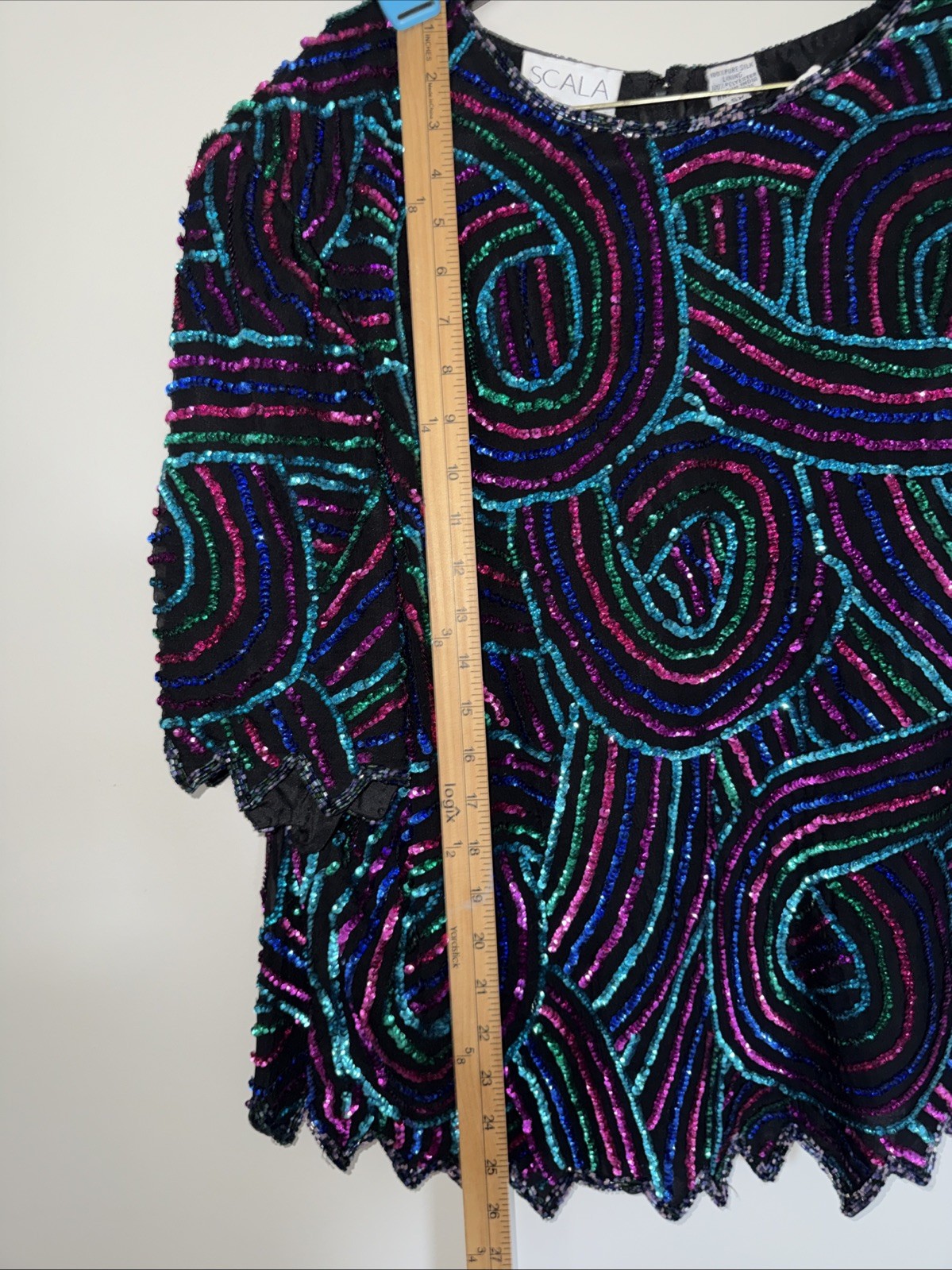 Vintage SCALA 100percent Silk Rare2Find Y2K Fully Sequent Blouse  Black Size 5X image 7