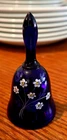 Fenton Glass Bell Cobalt "Blue Diamond" Hand Painted Flowers ~ Signed N. Mashall