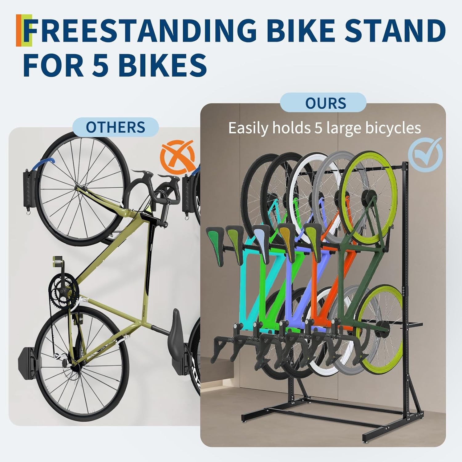 Freestanding Vertical Bike Rack Fits 5 Bikes for Garage Cycle Storage Stand