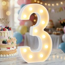Number 3 12.6 Inch LED Marquee Light Up Sign Party Anniversary Night Decor