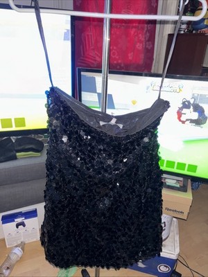 More to Come Women s Black Spaghetti Dress Xs All Over Shimmering Reflective
