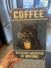 Coffee Bar Kitchen Wall Decor Metal Tin Sign Coffee Cat Retro Vintage Art