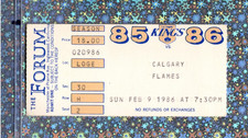 Joe Mullen 2G#154 Ticket 2-9-1986 Flames Kings Marcel Dionne G#634 Gary Suter