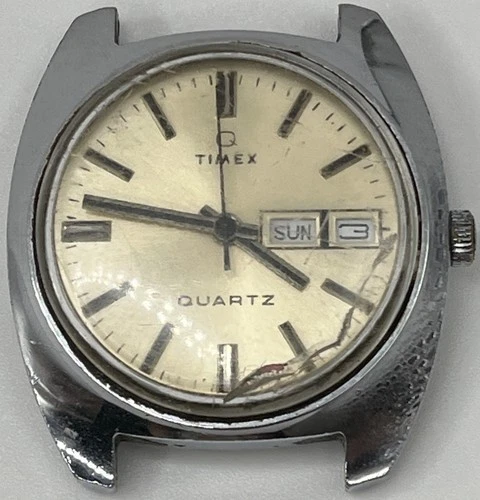 Vintage Mens Timex Electric Watch WILL NOT RUN CRACKED CRYSTAL HB