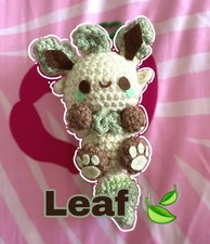 Handmade Leafeon Pokemon Mini Crochet Plush Keychain Charm