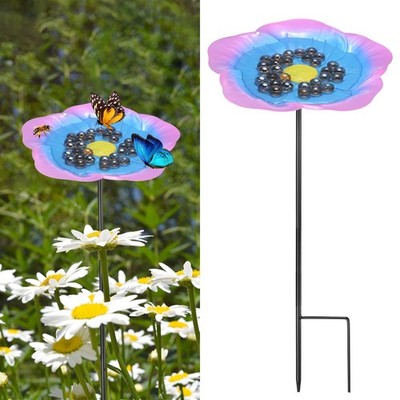 1-Pack Bee Watering Station, 21 Inch Iron Bee Bath for Garden [Lake Blue]