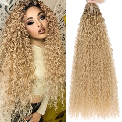 24 Inch Pre Looped Micro Curly Crochet Hair 8 Packs Honey Blond