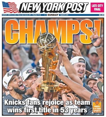 New York Knicks 2026 NBA Champions New York Post Newspaper Front Page June 14 20