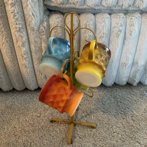 Vintage Set Of 4 AH Fire King Kimberly  Diamond  Coffee Mugs Cups