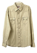 Wrangler Western Cowboy Shirt Men's 2XL Tan Flower Design L/S Pearl Snap VTG