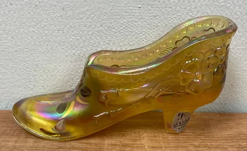 Fenton 50th Anniversary Gold Glass Slipper#9591 5I Hand Painted Iridescent