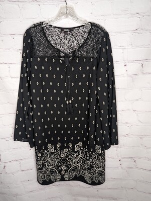 Be Bop Women's L Tunic Dress Black White Paisley Print Lace Keyhole  Neckline | eBay