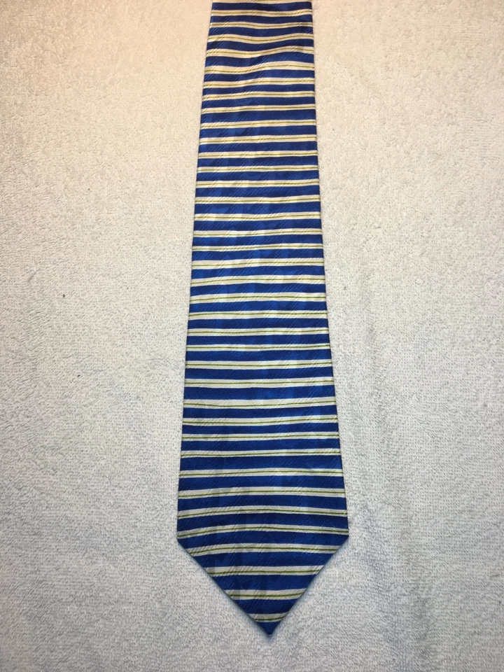 Gravata masculina Perry Ellis 4 x 57 azul com listra branca padrão verde - Imagem 3 de 4