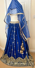 Royal Blue Heavy Indian Bollywood lehenga choli skirt maximum size of 38” UK
