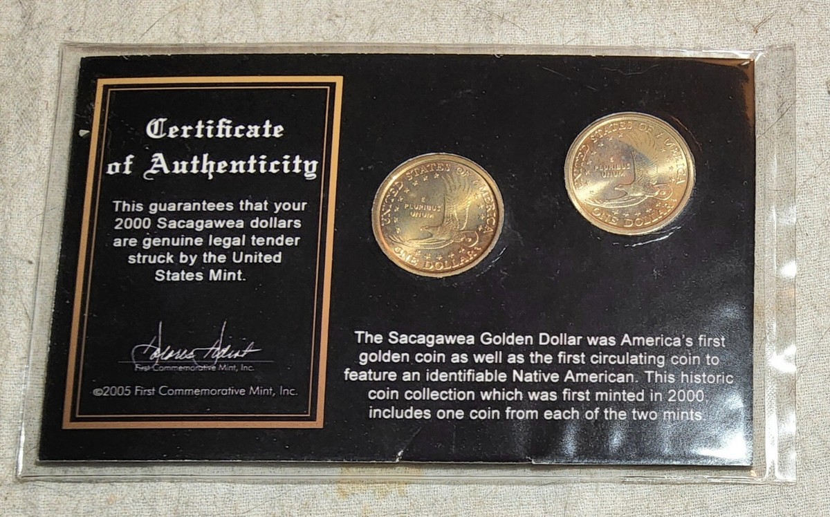 FIRST YEAR OF ISSUE 2000 SACAGAWEA GOLDEN DOLLARS 2 COIN SET FIRST