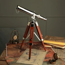 Vintage Brass Nickle Telescope on Tripod Stand/Chrome Desktop Telescope