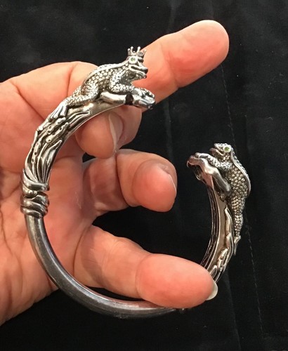 BARRY KIESELSTEIN-CORD STERLING JEWELED PRINCELY FROG DUO CUFF BANGLE BRACELET - Picture 4 of 12