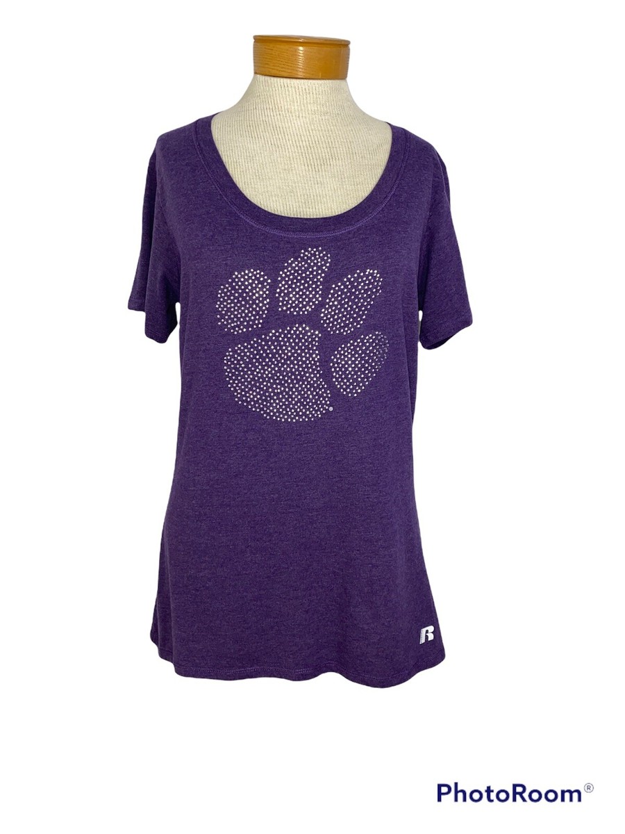 Clemson University Purple T-shirt with Rhinestone Tiger Paw Large