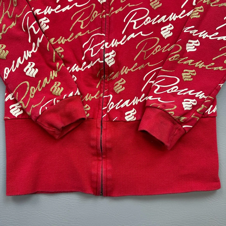 Винтажная женская толстовка с капюшоном Rocawear маленькая красная тонкая эластичная на молнии AOP Y2K - Изображение 2 из 4