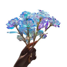 NNETM 5-Piece Colorful Rose Artificial Flower Gift Set with Glass Vase