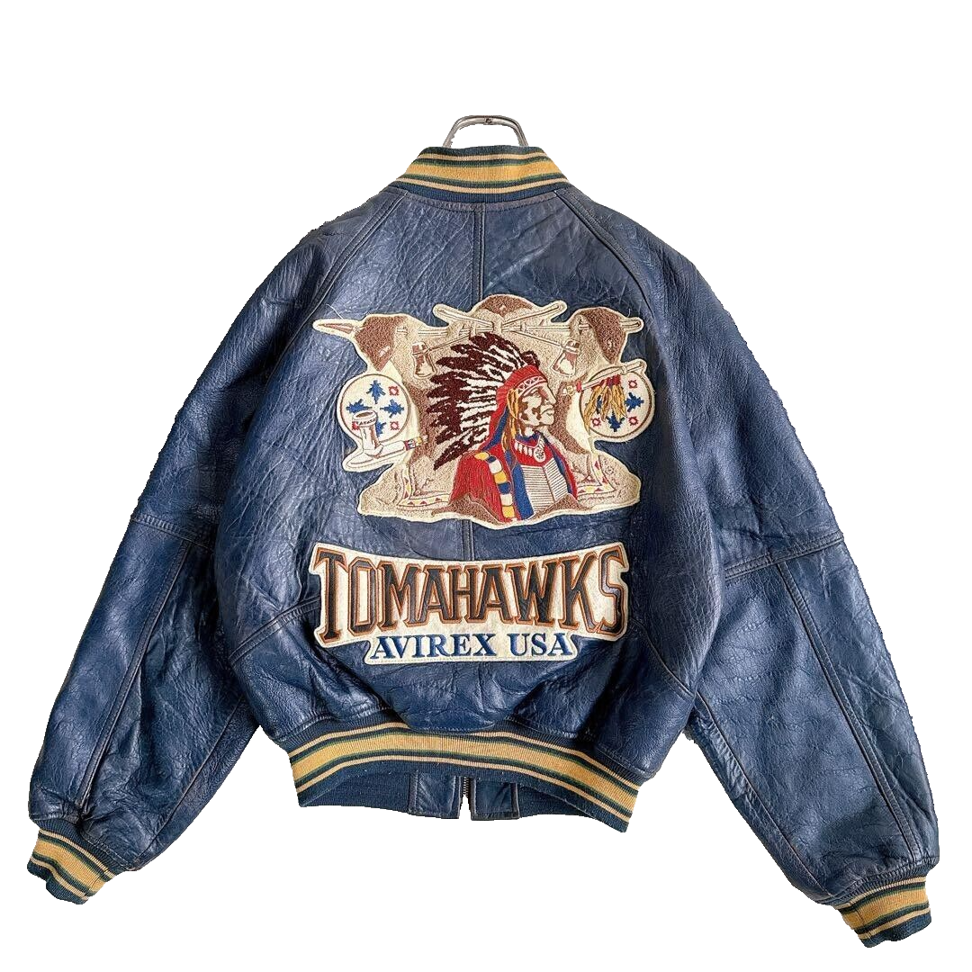 AVIREX BLACK LEATHER TOMAHAWKS INDIAN HEAD CHIEF JACKET SIZE S | eBay