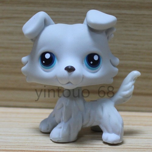 #363 Rare Littlest Pet Shop grey Collie Dog Puppy Blue Eyes LPS Toys
