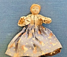 Antique Very Old 4" Hand Sewn Cloth Doll Painted Face Braided Hair