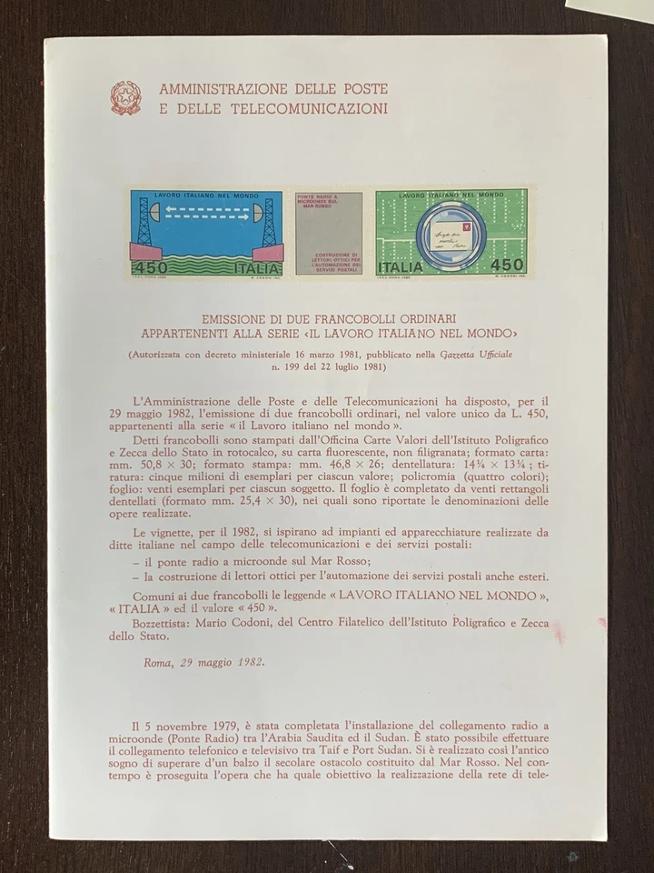 1982 ITALIA CORREO Y TELECOMUNICACIONES ADMINISTRACIÓN RECUERDO CARPETAS Y CUBIERTA Foto 4 de 4