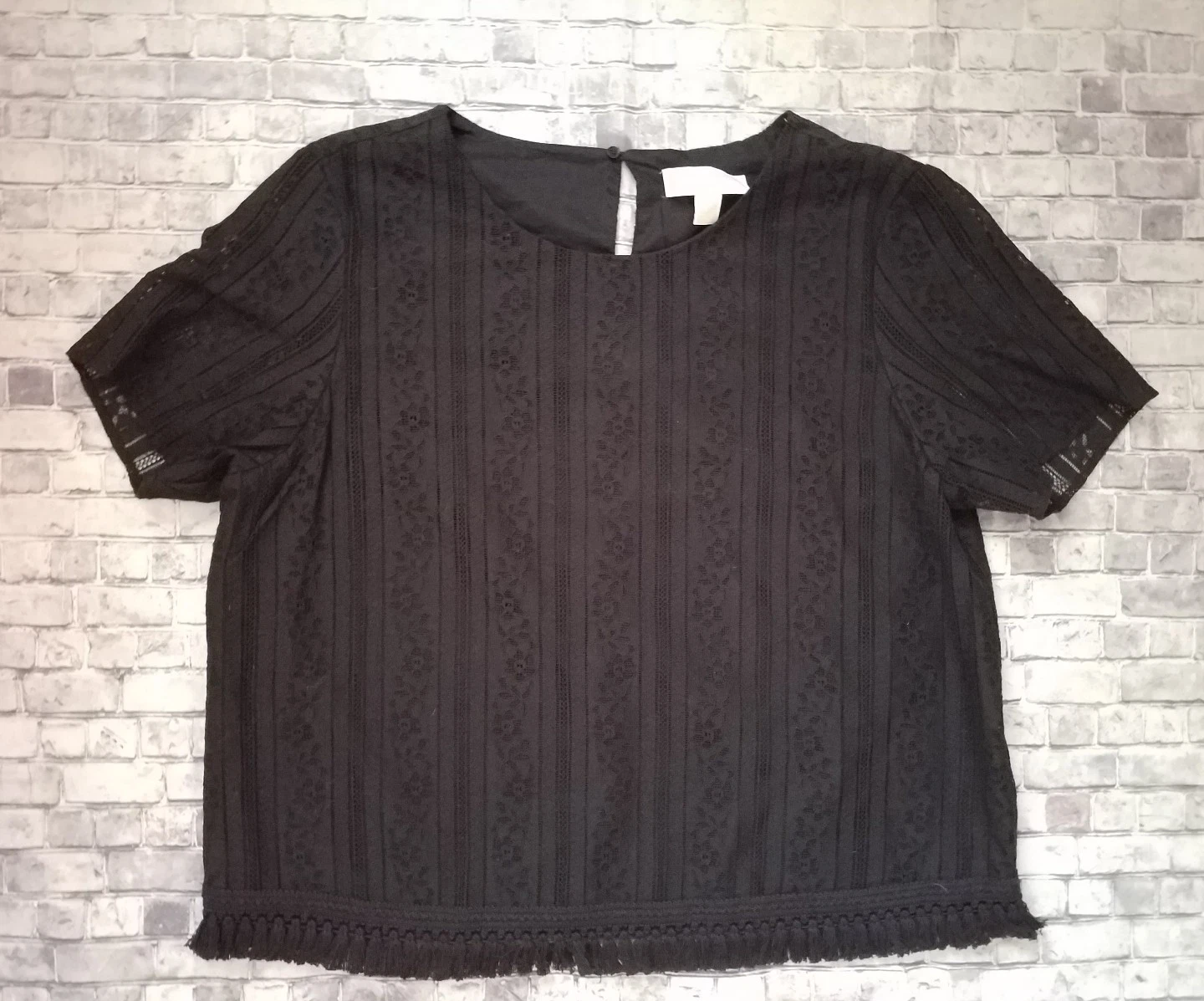 Top Michael Kors nero basics manica corta pizzo frange cotone grande nuovo con etichette a2