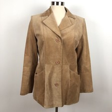 Dialogue 100% Suede Jacket Blazer 3 Button Front Fully Lined Euc Women’s Small