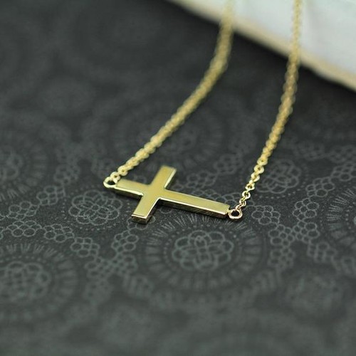 14K Solid Gold Cross Charm Bracelet 