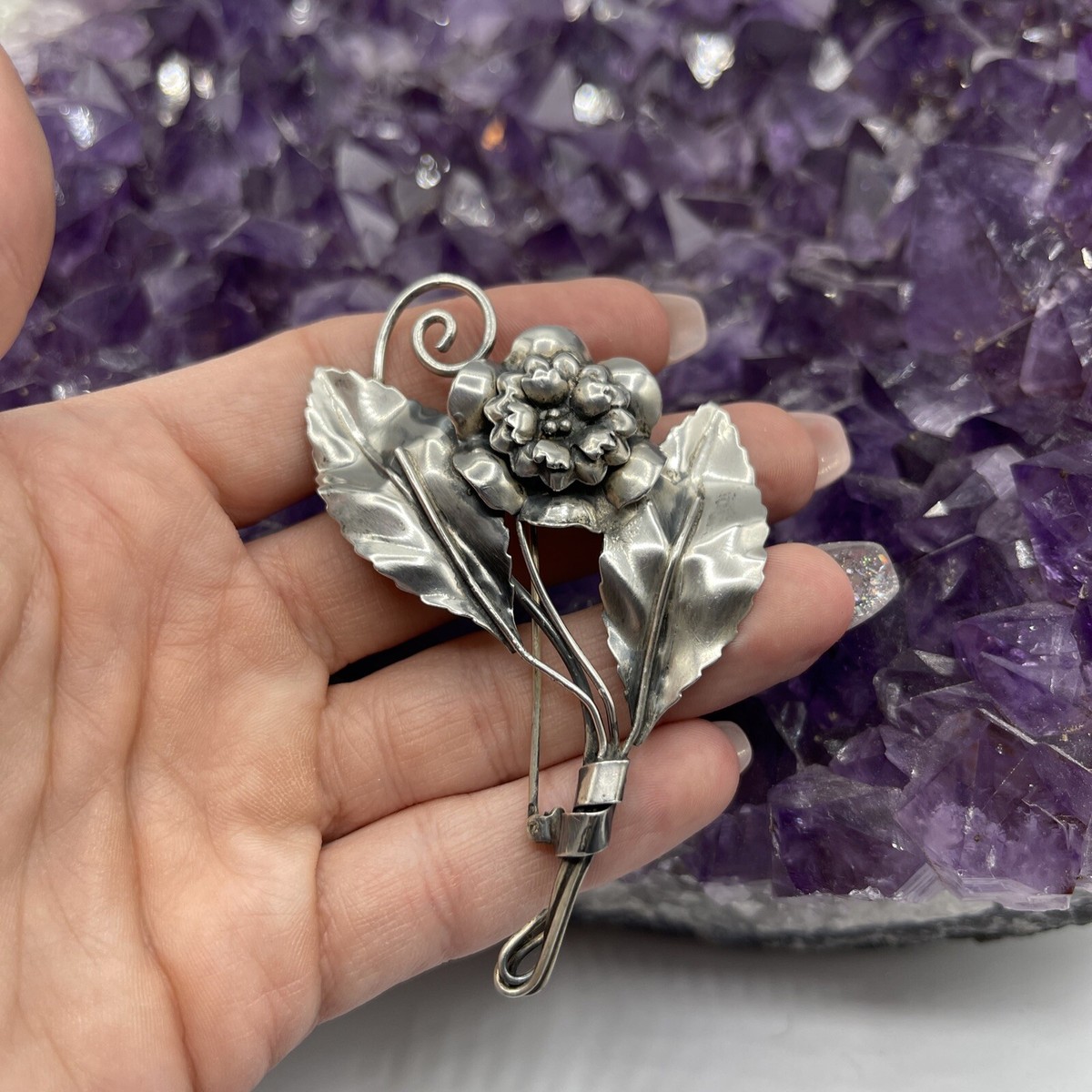VINTAGE Large STERLING SILVER FLOWER BROOCH PIN #249 | eBay