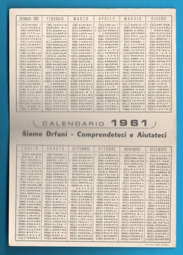 Villaggio degli Orfani Roma Calendarietto Anno 1961 MA002 - Foto 2 di 3