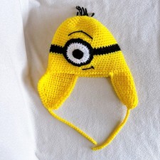 Despicable Me Minion Crocheted Knit Hat Winter Cap Flaps Handmade Beanie Kids