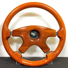  LIFRA 4-Spoke Wood Steering Wheel with Horn Button, 36.5mm Diameter, Vintage