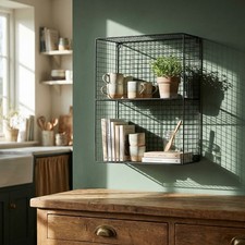 Industrial Metal Wire 2 - 3 Tier Black Shelf Rack Vintage Basket Wall Mounted
